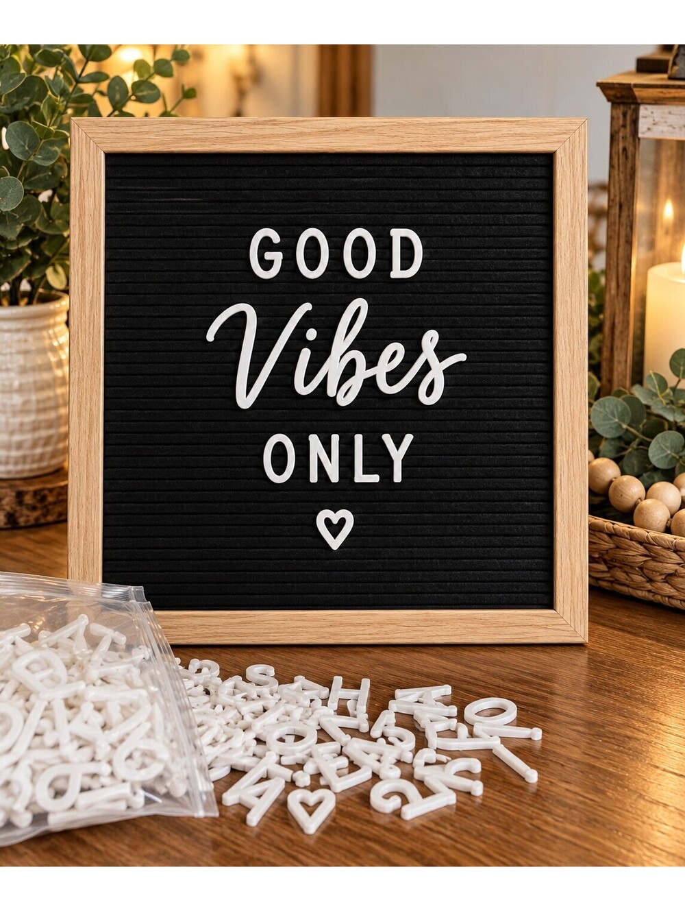 Black Felt Letter Board with White Letters & Wood Frame